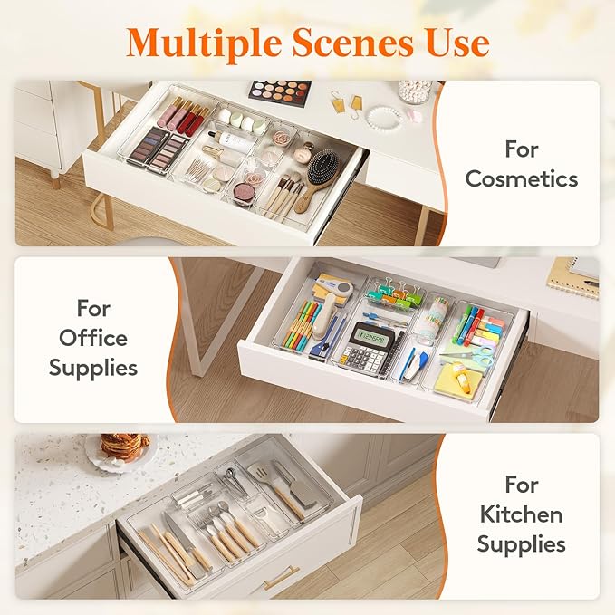 Lifewit 15 Pcs Large Bathroom Drawer Organizers, 3 Sizes Clear Plastic Storage - Image 8