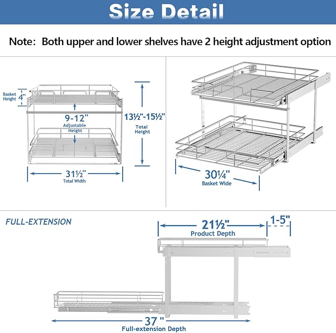 2 Tier Individual Pull Out Cabinet Organizer 31½" W x 21½" D, Heavy Duty - Image 3