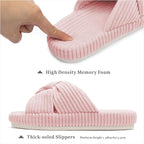 Chantomoo Slippers for Women Memory Foam House Bedroom Corduroy Bow Crossbands - Image 2