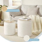 Boucle Round Ottoman with Storage Set of 2, Small Foot Stool Ottoman - Image 6