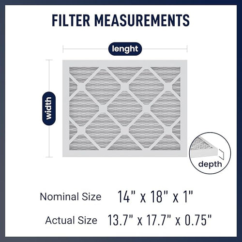 14x18x1 MERV 13 Air Filters, Actual Size: 13.7" x 17.7" x 0.75", Pleated Design - Image 2