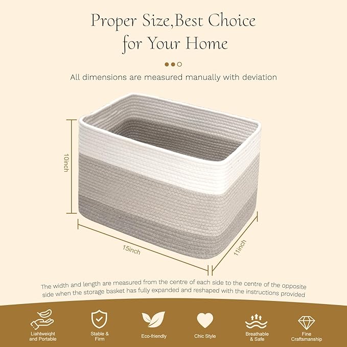 Hopegiver Woven Storage Baskets 15x11x10 Inch, 1 Pack Collapsible Cube Storage - Image 8