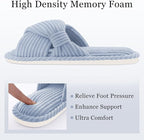 Evshine Summer House Slippers for Women Corduroy Cross Bow Indoor Slippers Open - Image 4
