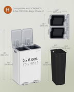 SONGMICS Trash Can, 2 x 8 Gallon Dual-Compartment Garbage Can - Image 6
