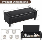 48.8" Storage Ottoman Bench Black | Faux Leather Bedroom Bench - Image 2