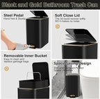 Small Bathroom Trash Can with Lid Soft Close, 1.8 Gallon Stainless Steel - Image 2