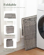 Laundry Hamper with Lid 132 L, Clothes Hamper with Lid, Handwoven Rattan - Image 7