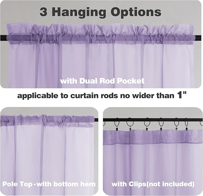 Chyhomenyc Lilac Sheer Curtains 78 Inches Long 2 Panels Set - Image 6