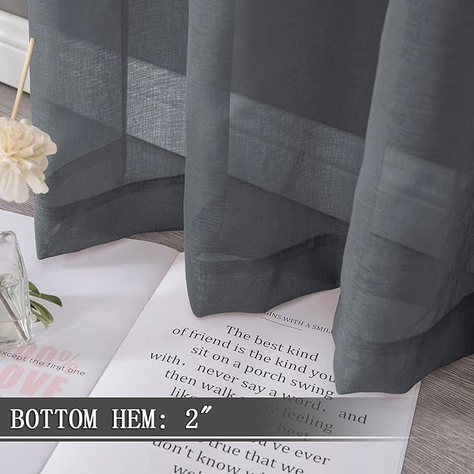 Tollpiz Sheer Curtains Linen Textured Living Room Curtain Sheers Light - Image 4