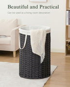 34.3 Gal Large Laundry Hamper Laundry Basket Round Handwoven Wicker Laundry - Image 8