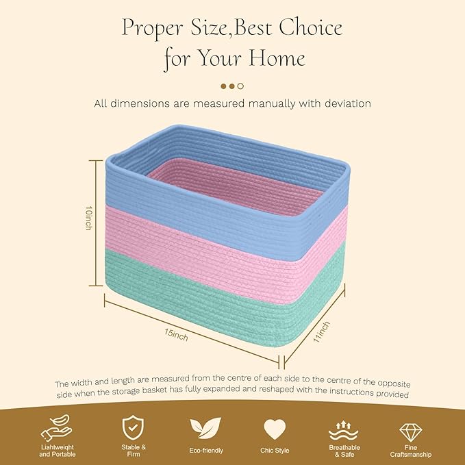 Hopegiver Woven Storage Baskets 15x11x10 Inch, 1 Pack Collapsible Cube Storage - Image 8