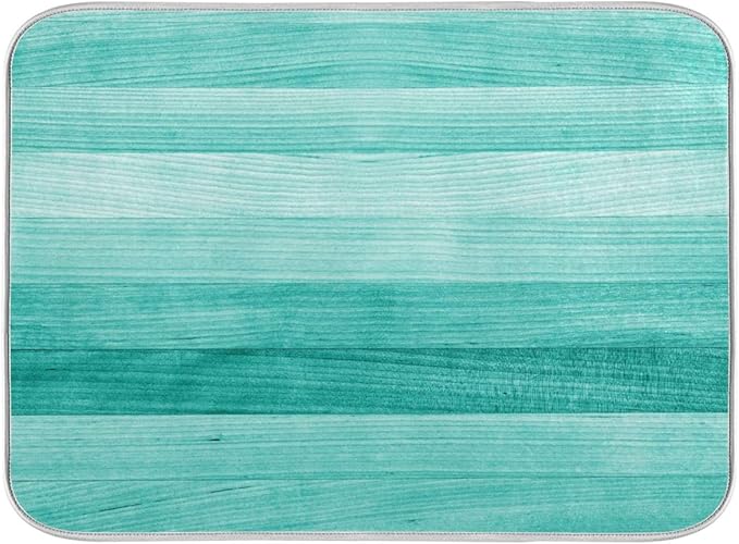 Teal Turquoise Green Wood Texture Dish Drying Mat 18x24 by Wamika
