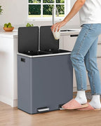 Arlopu 16 GallonStainless Steel Trash Can, 60L Dual Compartment, Metal Kitchen - Image 9