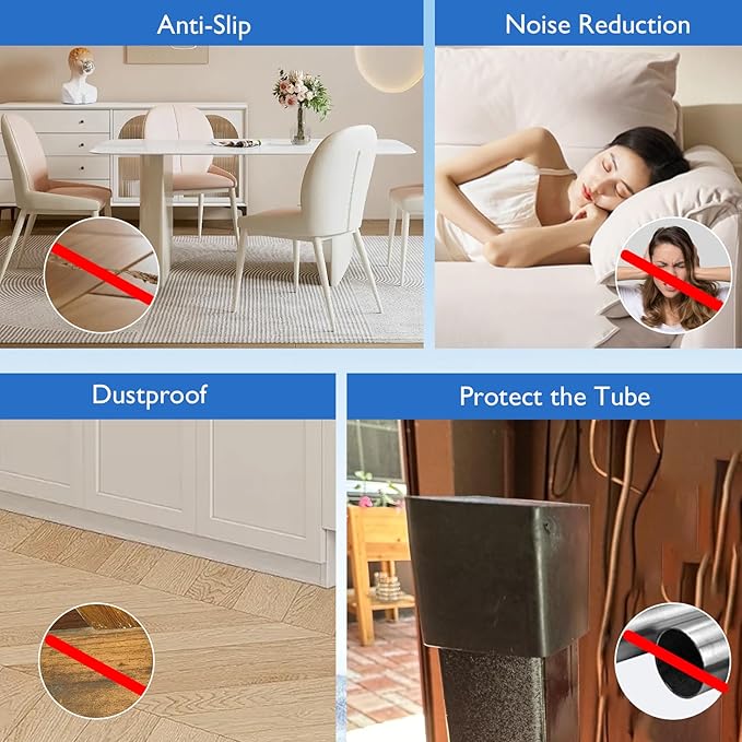 4 Pcs 1-3/4" x 1-3/4" Square Rubber Chair Leg Caps, PVC Table Leg Covers - Image 6