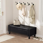 48.8" Storage Ottoman Bench Black | Faux Leather Bedroom Bench - Image 8