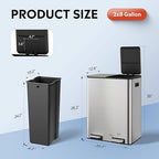 WLIVE 2 x 8 Gallon / 2 x 30 Liter Dual Trash Can, Stainless Steel Double - Image 3