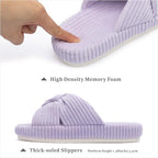 Chantomoo Slippers for Women Memory Foam House Bedroom Corduroy Bow Crossbands - Image 2