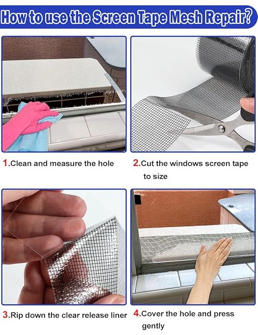 wohohoho Window Screen Repair Tape, 2 in X 20 FT Grey Screen Patch Repair Kit - Image 6