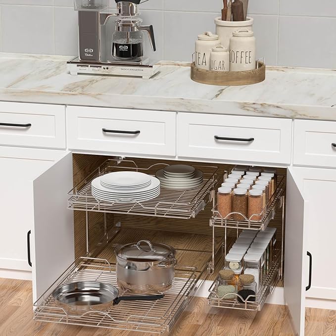 OCG 2 Tier Pull Out Cabinet Organizer, Pull Out Shelves - Image 3