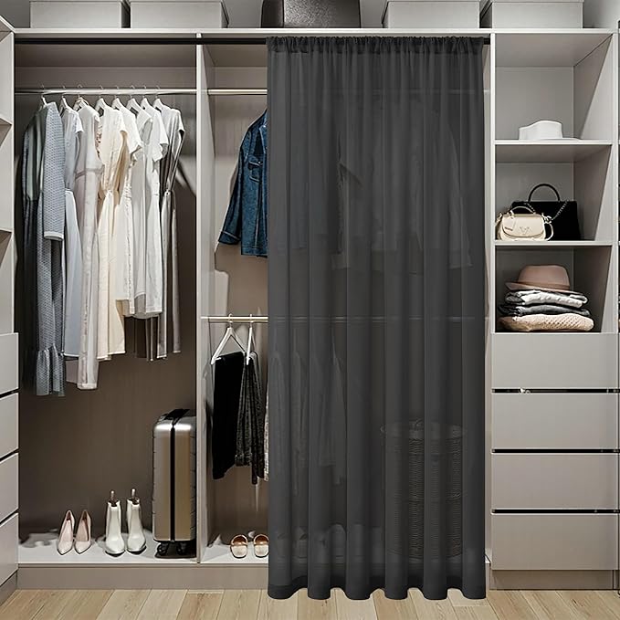Tollpiz Sheer Door Curtains Closet Linen Textured Curtains Sheer Doorway Light - Image 3
