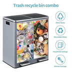 16 Gallon Rectangular Stainless Steel Trash Can, Dual Compartment Garbage Bin - Image 3