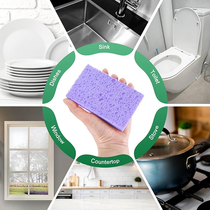 12-Pack Kitchen Sponges, Condense Eco Cellulose Non-Scratch Scrub Heavy Sponge - Image 6
