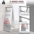 4 Pcs Stainless Steel Wet Floor Caution Sign, 24 Inch Portable Handle Bilingual - Image 3