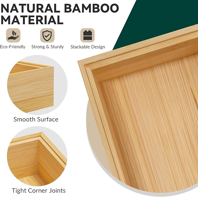 Bamboo Drawer Organizer, Narrow Stackable Cutlery Tray - Image 5