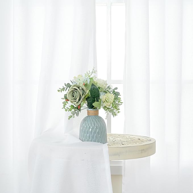 YoungsTex White Linen Semi Sheer Curtains 108 Inch Length 2 Panels, Light - Image 9
