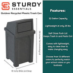 32 Gallon Square 100% Recycled Plastic Heavy Duty Commercial Outdoor or Indoor - Image 2