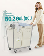 SONGMICS Laundry Basket with Wheels, 50.2 Gallons, 2-Section Rolling Laundry - Image 6