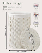 Large Laundry Hamper Laundry Basket Round 34.3 Gal Handwoven Wicker Laundry - Image 4