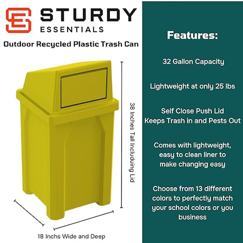 32 Gallon Square 100% Recycled Plastic Heavy Duty Outdoor Trash Can - Image 2