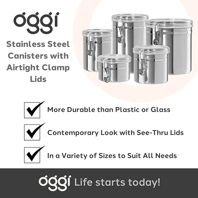 Oggi Stainless Steel Kitchen Canister 152 fl oz - Image 7