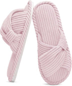 Evshine Summer House Slippers for Women Corduroy Cross Bow Indoor Slippers Open by Evshine