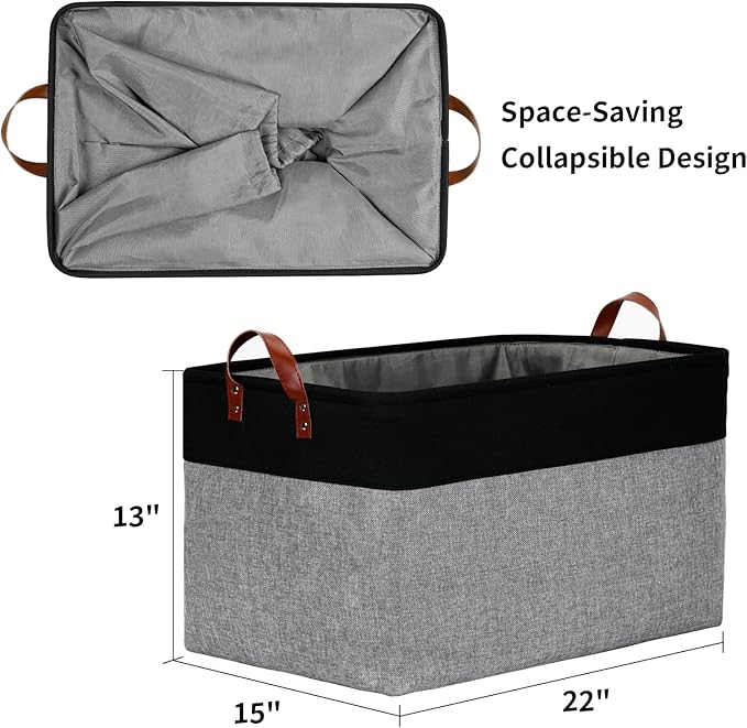 DULLEMELO Extra Large Canvas Fabric Storage Basket, 70L Foldable Closet Storage - Image 5