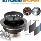 BOTEMY Stainless Steel Black Sink Drain Strainer Kit 3-1/2 inch Kitchen Drain - Image 2