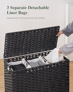 Laundry Hamper with Lid 132 L, Clothes Hamper with Lid, Handwoven Rattan - Image 3