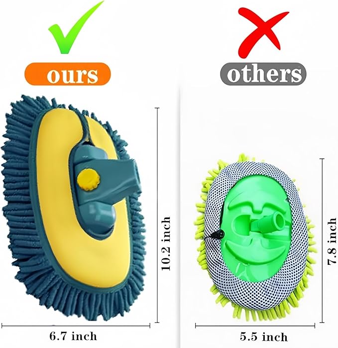 Car Wash Brush with Long Handle, Car Wash Mop Mitt with 2 Replacement Head - Image 2