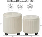 Big Round Ottoman with Storage Set of 2, Upholstered Velvet Vanity Stool - Image 3