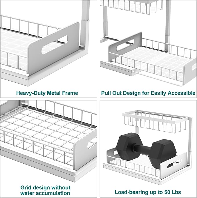 bukfen Under Sink Organizer, Pull Out Home Organizers 2-Tier Slide Out Sliding - Image 7