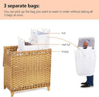 Laundry Hamper with 3 Removable Liner Bags; 132L Handwoven Rattan Laundry - Image 3