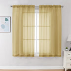 Chyhomenyc Gold Sheer Curtains 63 Inch Length 2 Panels, Rod Pocket Solid Window by Chyhomenyc