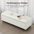 51" Faux Leather Storage Ottoman, Stitch Tufted Rectangle Upholstered End of - Image 7