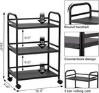 HDANI 3 Tier Rolling Cart Shelves, Heavy Duty Multifunctional Metal - Image 6