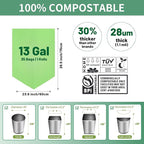 13 Gallon Trash Bags Compostable Compost Large Garbage Bag Extra Thick 1.1 Mil - Image 5