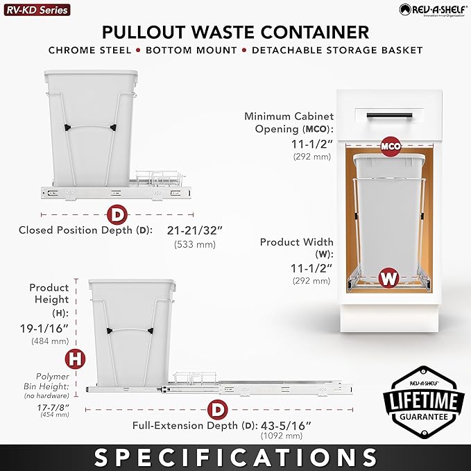 Rev-A-Shelf Pullout Trash Can for Kitchen Cabinets 35 Quart Garbage Waste - Image 4