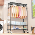 Heavy Duty Rolling Garment Rack 3 Tiers Adjustable Wire Shelving Clothes Rack - Image 4