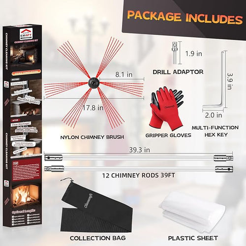 39 Feet Chimney Sweep Kit, Chimney Cleaning Kit - Image 2