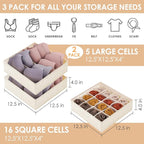 3 Pack Bra Underwear Drawer Organizer Dividers, 26 Cell Fabric Foldable Dresser - Image 2